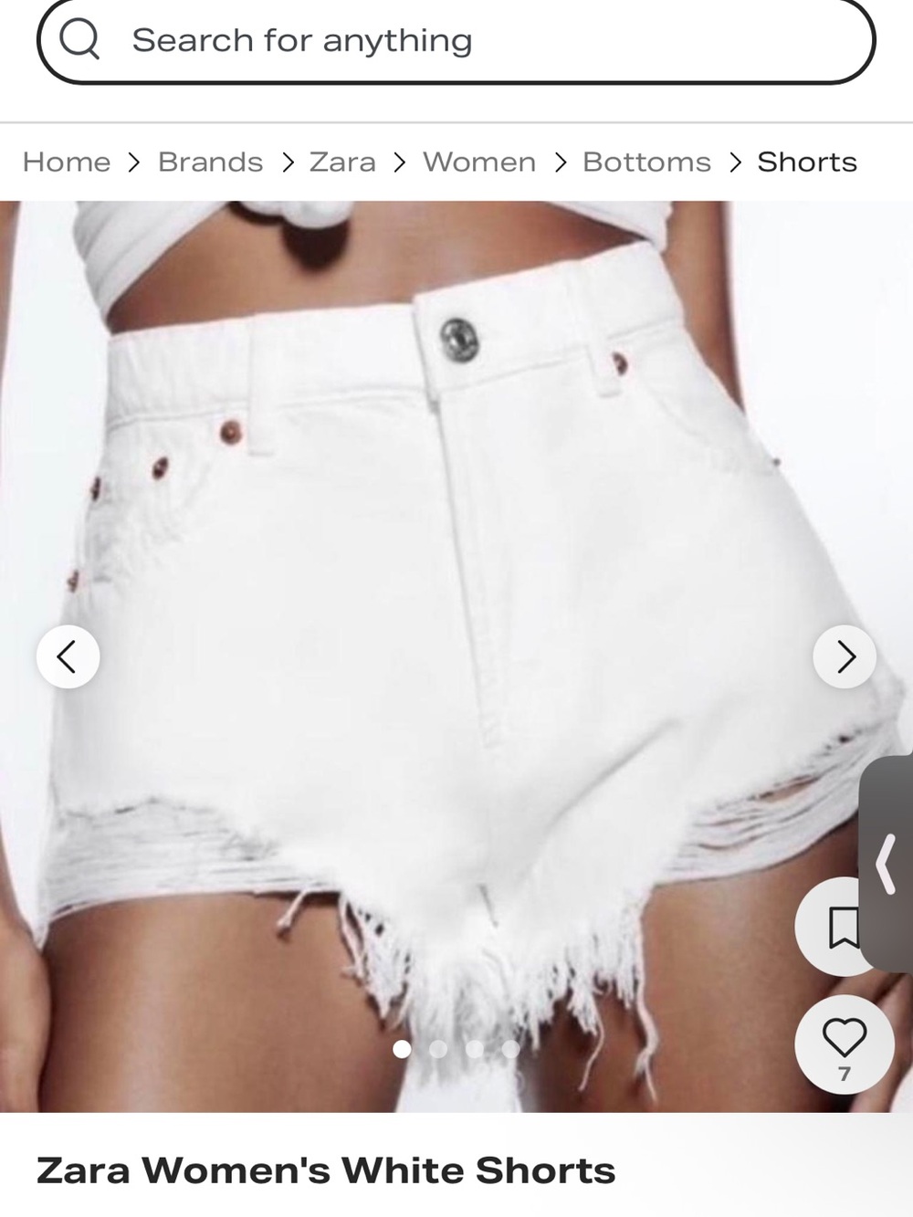 Zara White Distressed High-Rise Denim Shorts